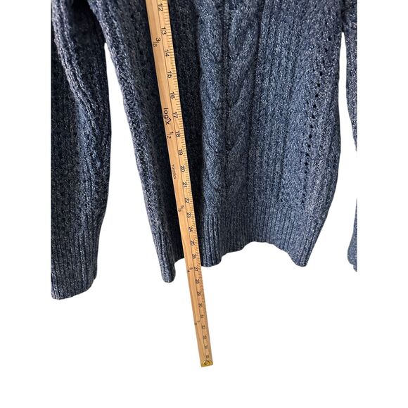 Cliche Blue Polyester Cableknit Mock Neck Sweater with Ruffle Sleeves Size M - Picture 6 of 6